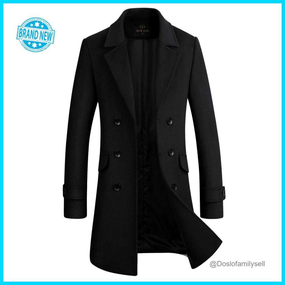 Men's Wool Blend Double Breasted Pea Coat Classic Elegant Winter Overcoat